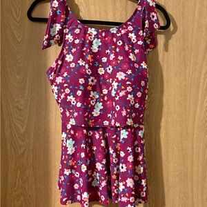 Latched Mama Floral Swim Dress in Berry with White, Pink & Teal Flowers